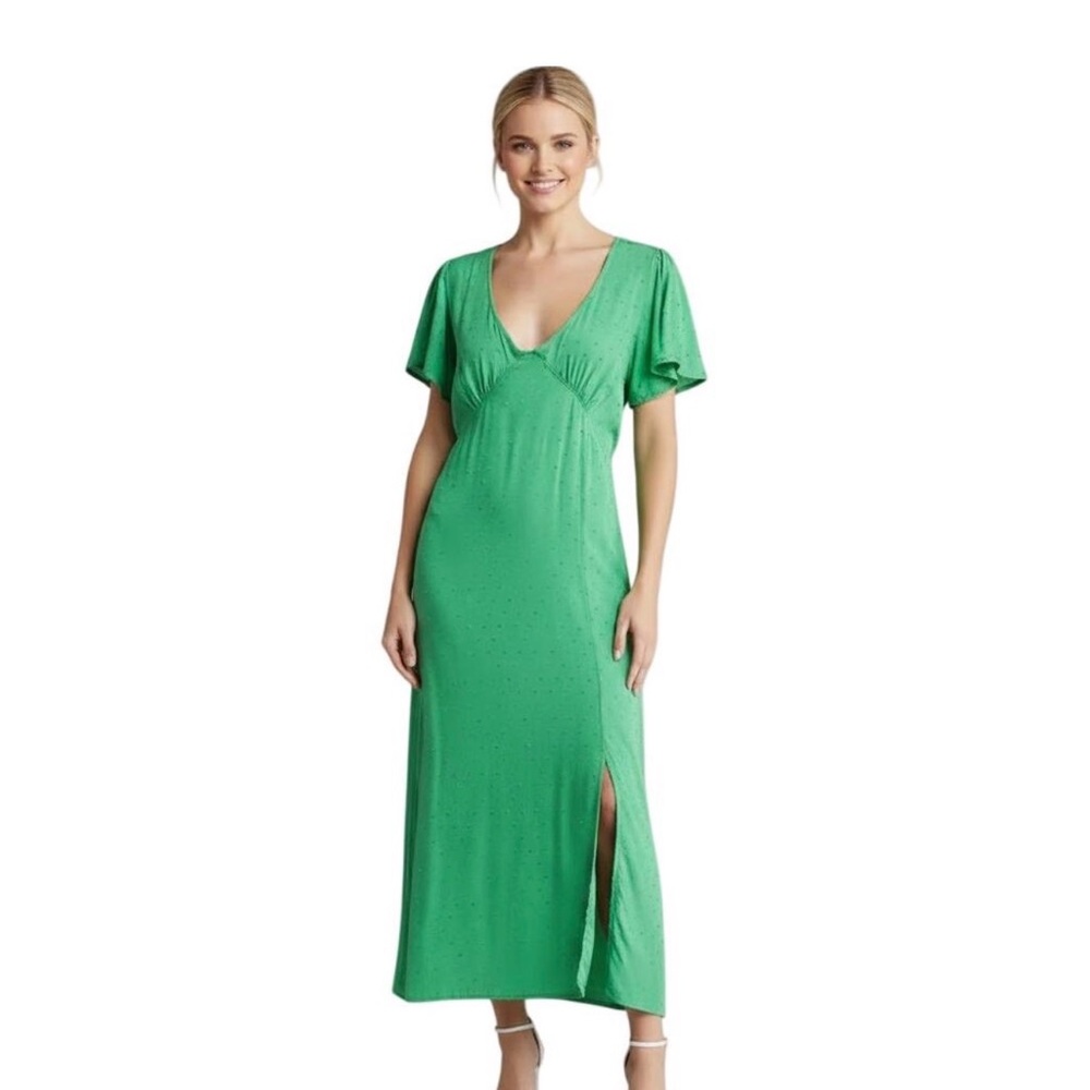 Velvet Torch Emerald Green Maxi Dress with V-Neck